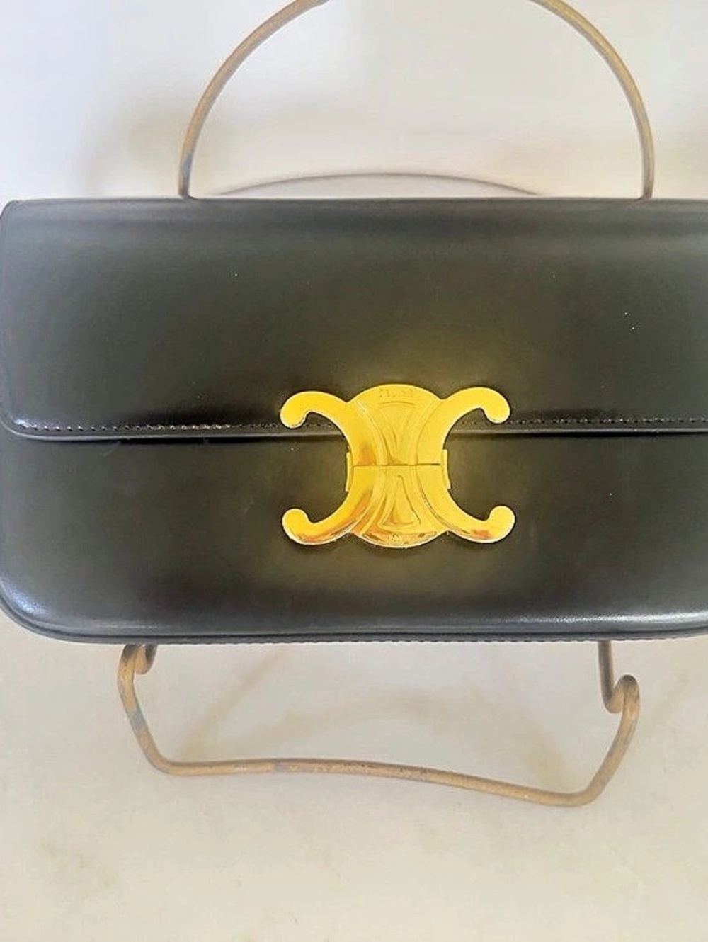 Celine Vintage Horse Carriage Flap Shoulder Bag Black